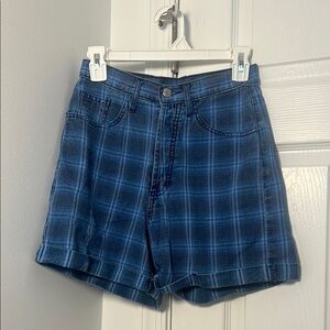 Guess Blue Jean Shorts with Plaid Pattern